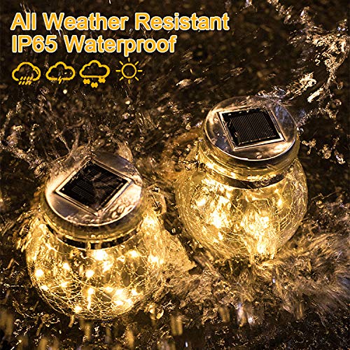Hanging Solar Lights Outdoor Hanging Solar Lanterns Solar Lamp 2 pcs 30LED Bright Waterproof Crack Glass Decorative Outdoor Warm White Table Decor Fairy Lights for Patio Wedding Christmas Party