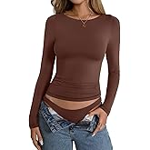 EasyGala Womens Double Lined Long Sleeve Shirts Boat Neck Going Out Tops Trendy Slim Fitted Tees Basic Fall Outfits 2025
