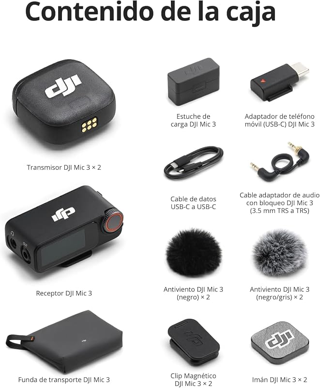 Mic 3 (2 TX + 1 RX + Estuche de Carga), micrófono inalámbrico