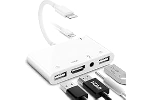 FEINODI Lightning to HDMI Adapter for iPhone/iPad to TV, Dual USB OTG Adapter with Microphone Input for Live-Streaming, MIDI Keyboard, Mouse, HD TV/Projector/Monitor Compatible (White)