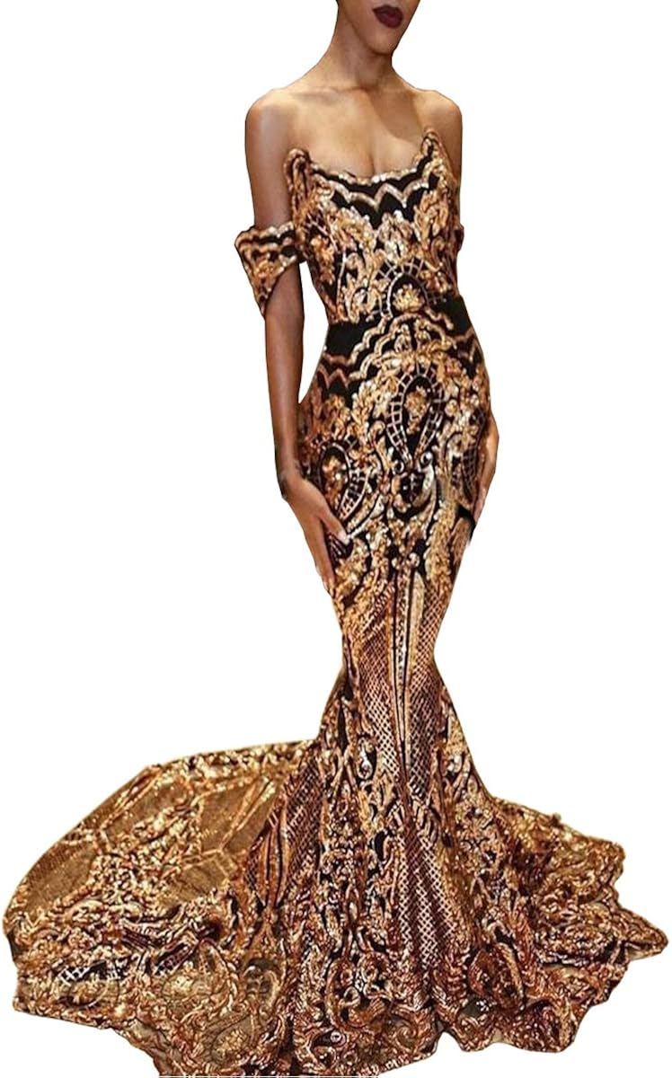 gold off shoulder prom dress