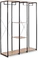 Porte-Manteau Métal & Bois WOLTU 167cm - Étagère Rangement Vêtements - Blanc & Chêne