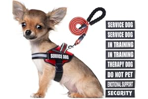 Service Dog Vest Harness and Leash Set, Animire in Training Dog Harness with 10 Dog Patches, Reflective Dog Leash with Soft Padded Handle for Small, Medium, Large, and Extra-Large Dogs (RED,S)