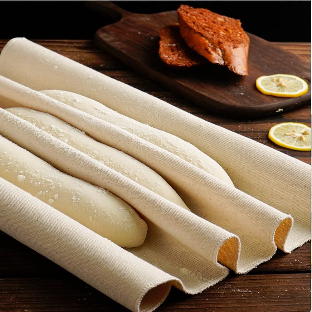 BUZIFU Large Bakers Cloth Professional Proofing Cloth Bakers Couche for Baguette Bread Loaf Dough Made of 100% Pure Cotton Bread Cloche (35.4 X 23.6 Inches)