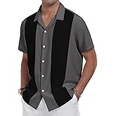 YTD Men's Vintage Bowling Shirt Short Sleeve Button Down Summer Cuba Beach Shirts