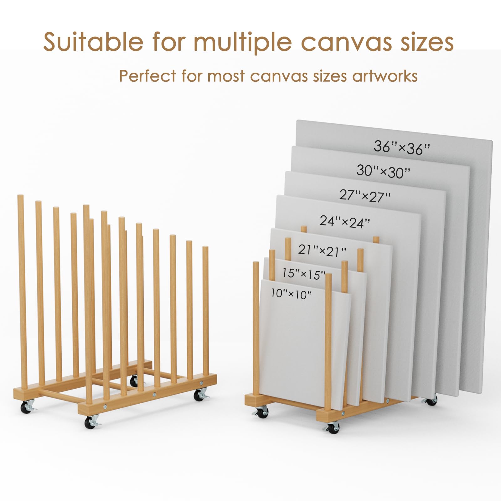 Art Storage Rack with Caster Wheels Art Drying Rack Wood Storage Stand for Canvas Storage, Drawing Board Storage Rack, Printed Matter, Paper Pad for Art Studio, Gallery, Artworks