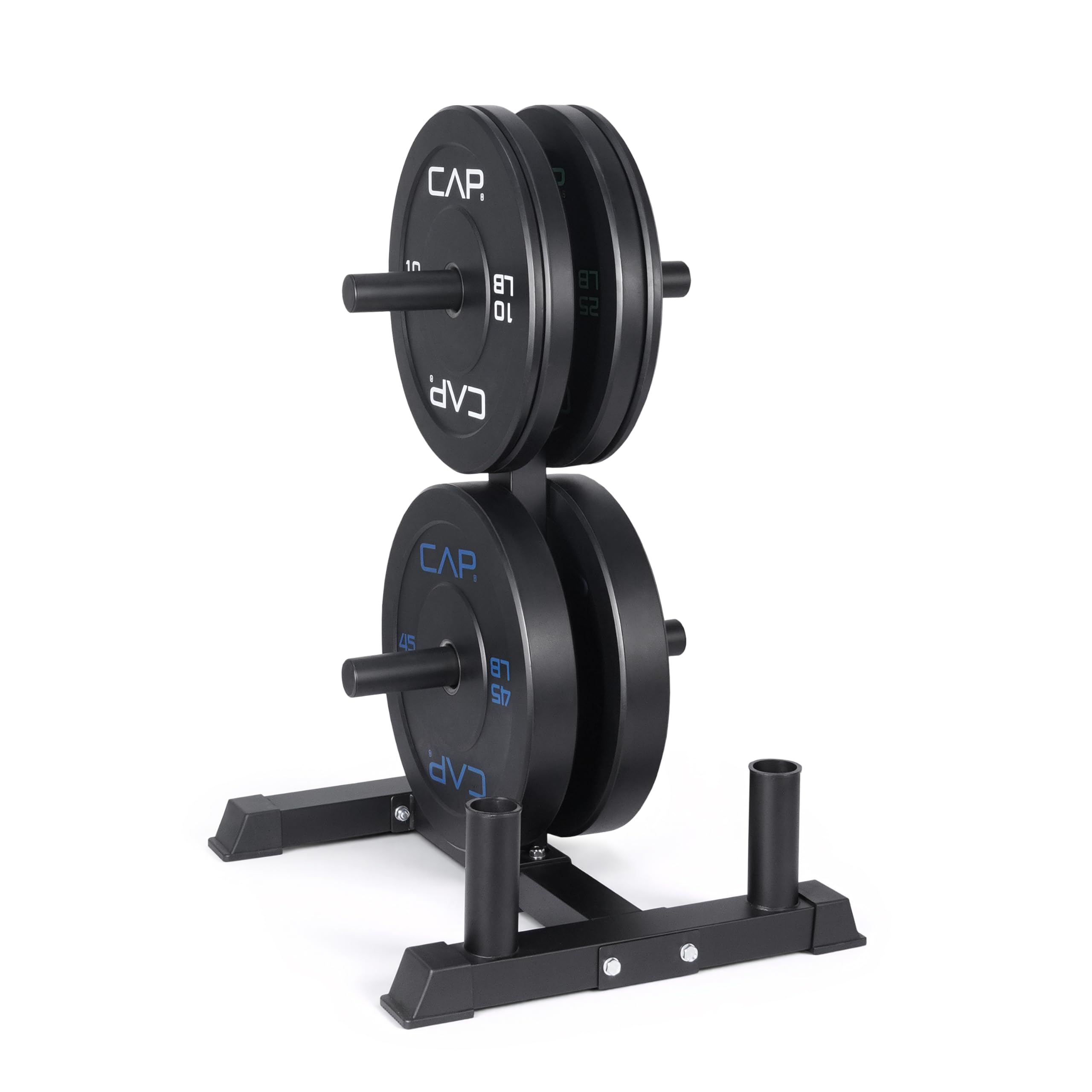 Photo 1 of CAP Barbell 160 lb Economy Olympic Plate Set with Compact Plate Rack & Barbell Storage | 4 Weight Posts + 2 Barbell Holders