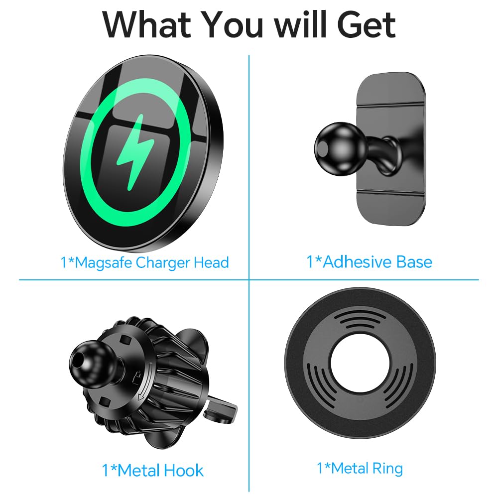 Coolpow for Magsafe Car Mount Charger【100% Stable】 15W Magsafe Car Charger Magnetic Phone Holders for Your Car Accessories for Women Men Car Phone Holder Wireless Car Charger for iPhone 17 16 15 14 13