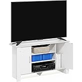 Furinno ECON TV Stand, 4-Tier Entertainment Center with Adjustable Shelf, Open Back TV Console with Door Storage for TV up to 46 Inch, for Living Room, Bedroom, White