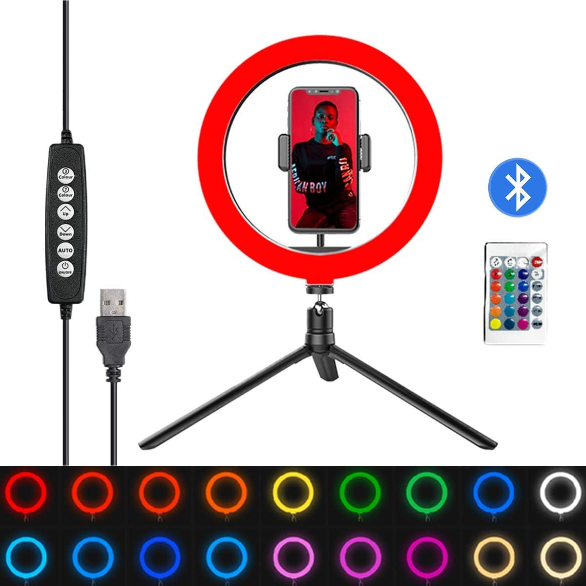 TronicXL LED Ringlicht 10 Zoll | RGB Mit Fernbedienung | Inkl. Smartphone-Halterung | Ohne Stativ