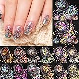 Hot Nail Art! AMA(TM) 12 Boxes Mixed Mini Round Thin Nail Art Glitter Paillette Shinning Nail Mirror Powder Nail Tip Bottle Gel Polish Decoration Makeup Art DIY Chrome Pigment (Multicolor)