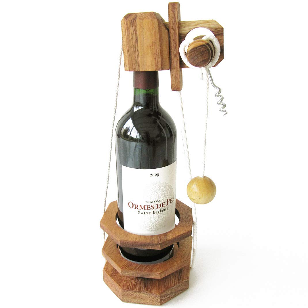 LEDELIRANT BOTTLE PUZZLE 2 - corkscrew edition, brain teaser made of solid wood, difficulty level 3/6, wine accessory, original Christmas idea - Don't break the bottle, brand