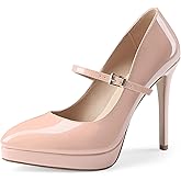 Oh Mispares Women’s Stiletto High Heels Thin Platform Styling Pointed Toe Mary Jane Style Summer Dress Pumps 5 inch Trendy Office Wear Shoes