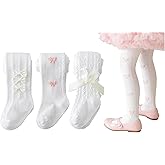 CHUNG Baby Girls Cotton Tights Thin Hollowed Summer with Bowknot Mesh Lace Fashion Toddler Footed Legging Pantyhose