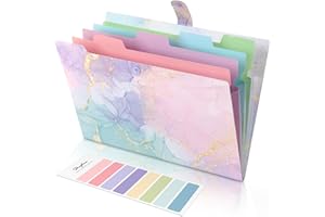 SKYDUE Expanding File Folder with 5 Pockets, Cute Accordion File Organizer, Letter Size Filing Folder, Letter Size Folders for Documents, School Office Supplies Marble Pink