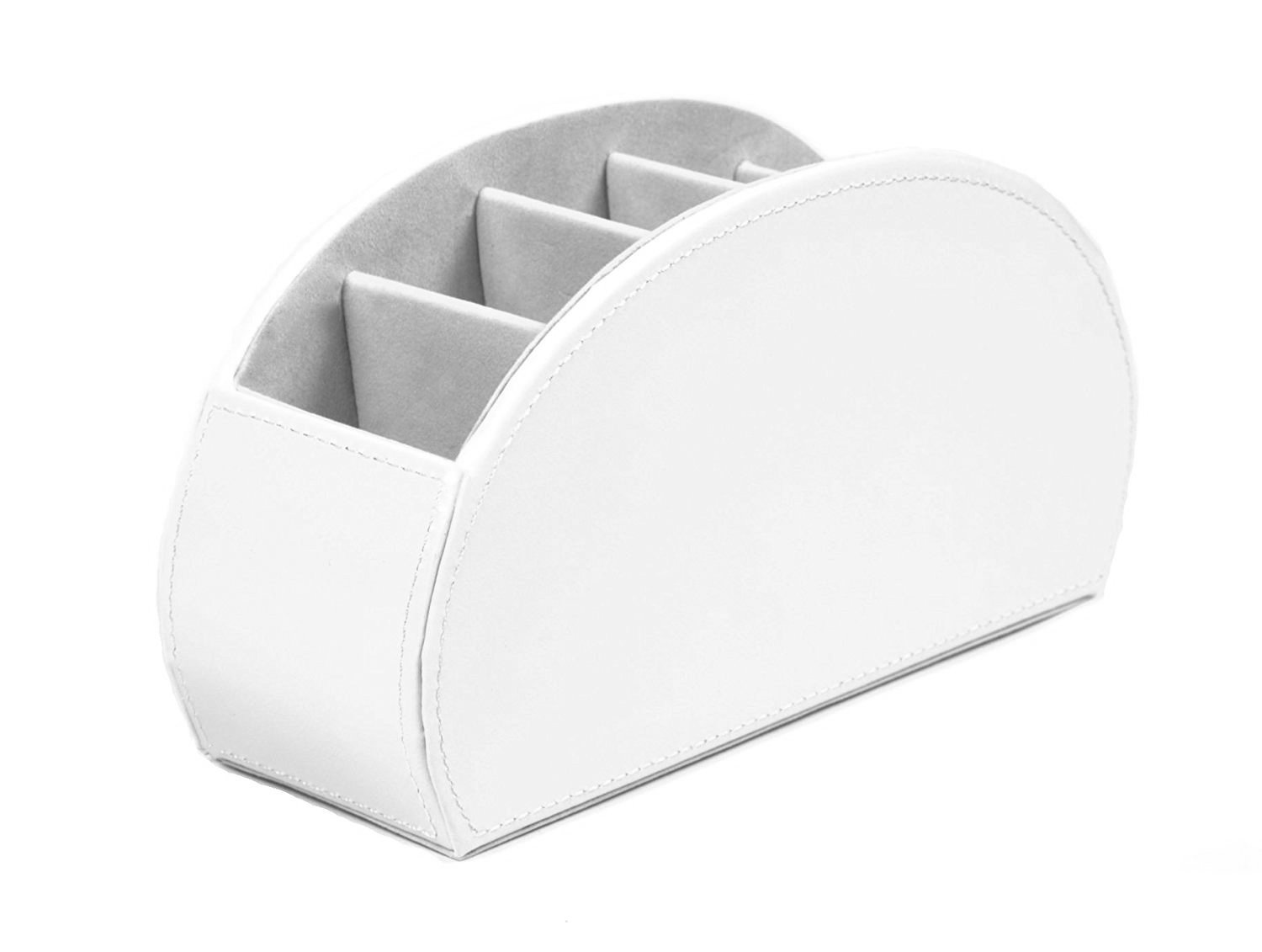Osco Faux Leather Remote Organiser – 5 Sections/Compartments for Remotes, Pens, Make-Up, Office Accessories – Desk, Sofa or TV Stand Storage, White (12×22.5×7.8 cm) — image 1