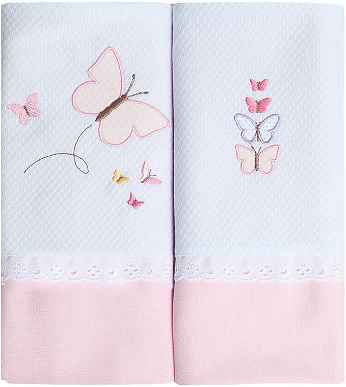 Papi Textil Cueiro Manta Bordados, Rosa, 80cmx80cm, Pacote de 2