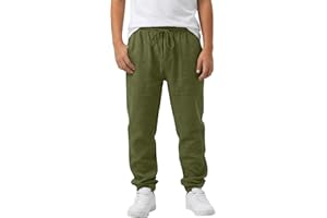 Kids Linen Pants for Boys Girls Drawstring Elastic Waist Straight Leg Sweatpants with Pockets Soft Pants Trousers