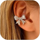 Bow Earrings for Women Gold Rhinestone Ear Cuffs Non Piercing Trendy Jewelry Gifts Holiday Fashion Accessories