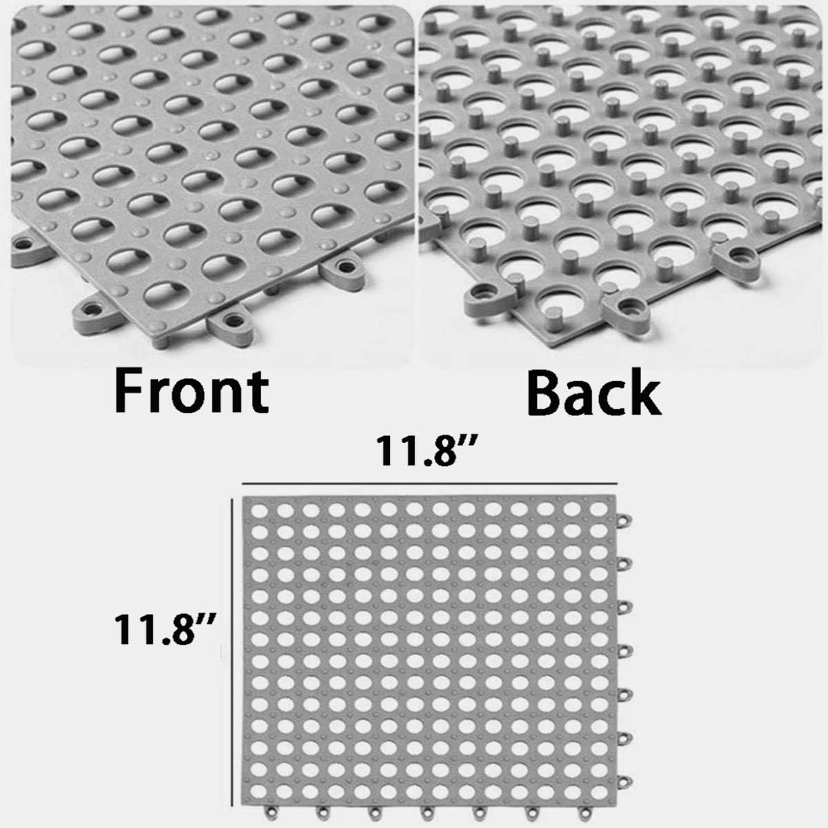 tonchean 24 PCS Interlocking Rubber Floor Tiles, 11.8'' x 11.8'' Soft Cushion Bathroom Mat Non-Slip with Drain Holes and Drainage Column Floor Tiles Cuttable Indoor/Outdoor Gray, 23 sq.ft: Kitchen & Dining