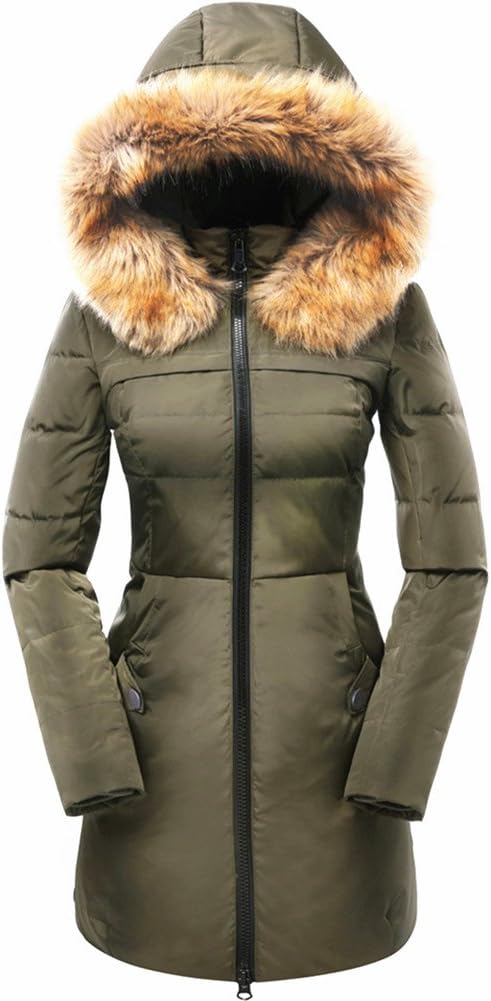Valuker Women's Down Coat With Fur Hood With 90% Down Parka Puffer Jacket