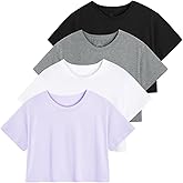 Cosy Pyro 4-Pack Women's Cotton Crop T-Shirts Short Sleeve Solid Cropped Athletic Top Round Neck Casual Workout Yoga Tees