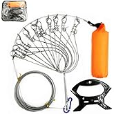 Milepetus 5 in 1 Stainless Steel Fishing Stringer Live Fish Lock,Steel Ropes Large Fish Lock w/Float and Plastic Handle,5 Snaps / 10 Snaps Available