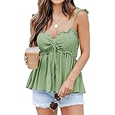 Poetsky Summer Beach Tanks for Women Sexy Going Out Tops Cute Peplum Babydoll Shirts