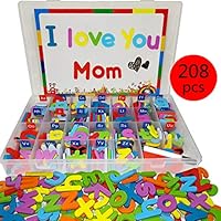 Wallxin Magnetic Alphabet Letters Foam Set with Double-Side Magnet Board for Fridge Refrigerator Toy - Educational School Classroom Learning Spelling(208 Pcs)