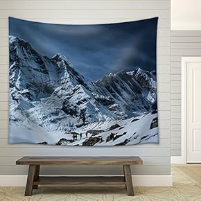 Landscape of Snow Covered Mountains and Travellers - Fabric Wall Tapestry Home Decor - 51x60 inches
