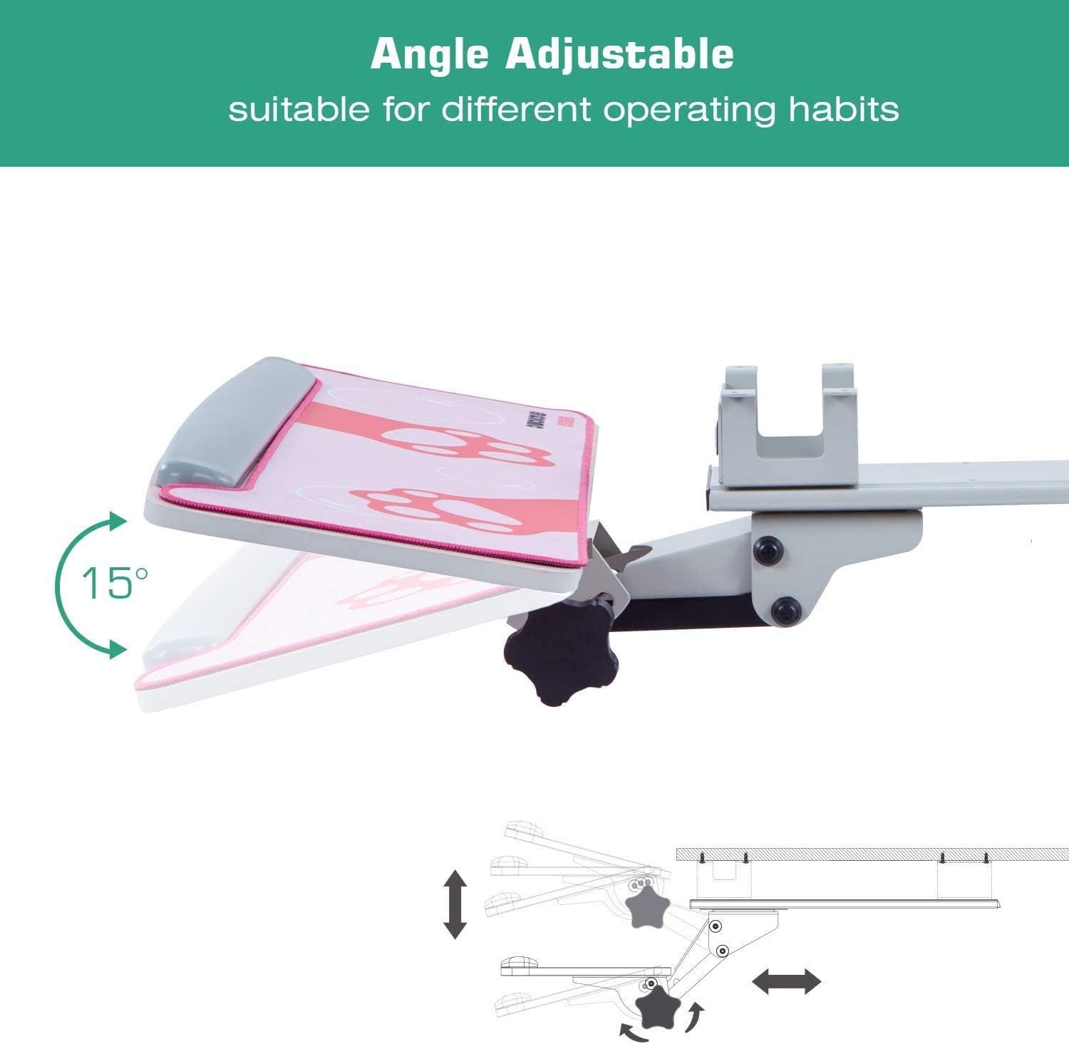 EUREKA ERGONOMIC,Keyboard Tray Under Desk,360°Adjustable with Wrist