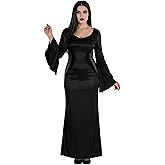 Women's Wednesday Morticia Costume Dress | Gothic Long Sleeve, Form Fitting Gown Outfit for Halloween