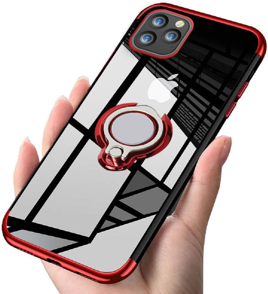 Oihxsetx Compatible with iPhone 11 Pro Max 6.5'' Case Clear 360° Rotatable Ring Holder Grip Stand Car Magnetic Mount Soft TPU Slim Fit Silicone Shockproof Bumper Anti-Scratch Protective Cover - Red