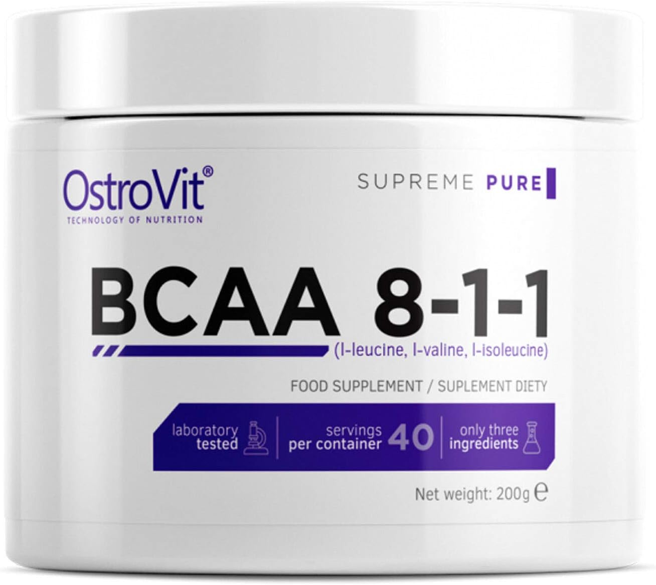 BCAA 8-1-1 200g Pure Unflavored | Pharmaceutical Grade Sport Supplement | Branched Chain Amino Acids | L-Leucine | L-Isoleucine | L-Valine | Bodybuilding Anabolic and Anticatabolic Powder