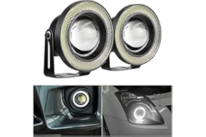 AICEL 2PCS Car Angel Eye Fog Light, Round COB LED Lamp High Power Bright with White Halo Angel Eye Rings Headlight, Universal