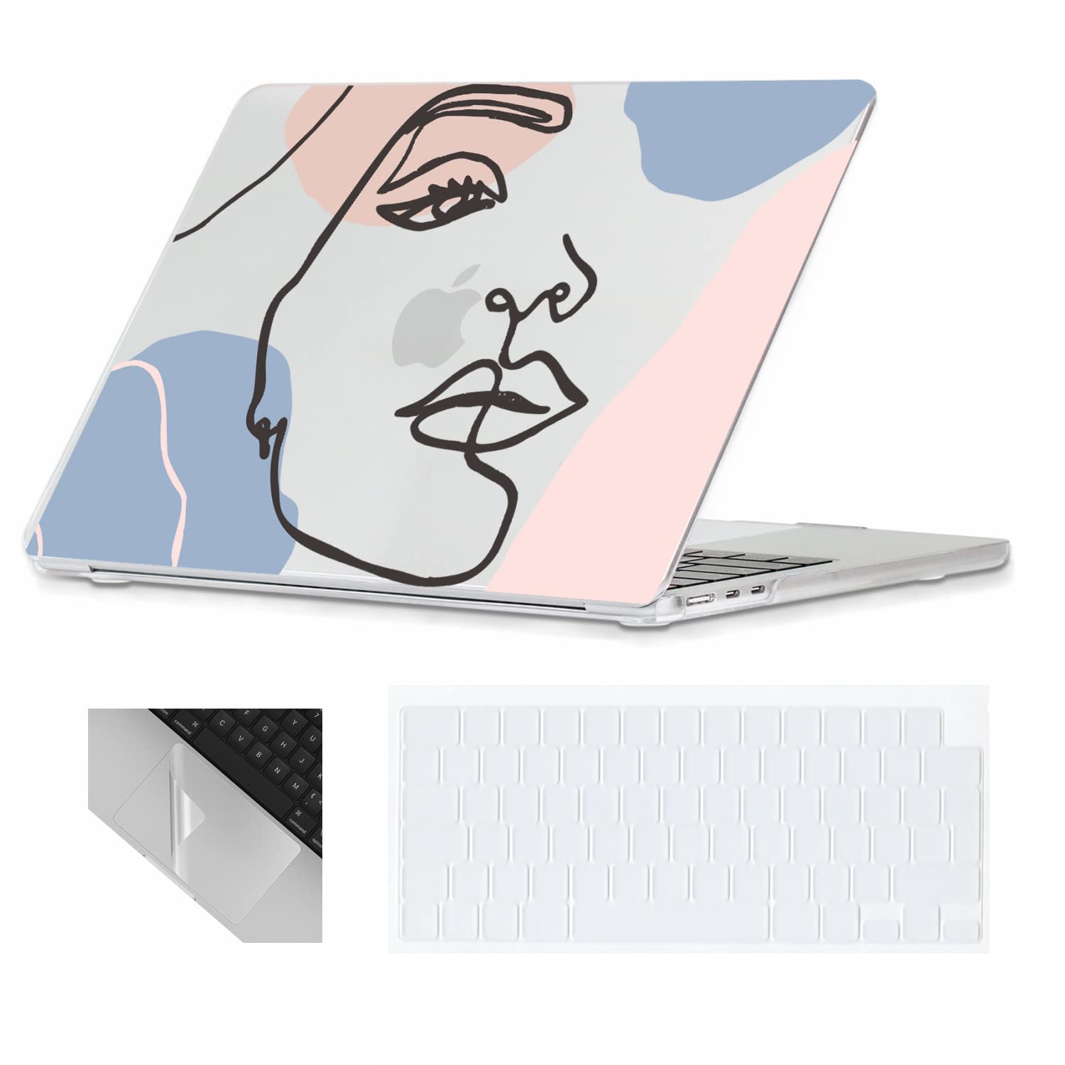 Se7enline Compatible with MacBook Air case 13.6 inch Hard Laptop Cover for Mac Air 13-inch Model A2681/A3113/A3240 M2/M3/M4 & Keyboard Protective Cover & Trackpad Protector, Pink Blue Portrait — image 1