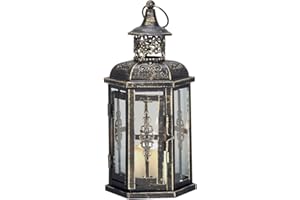 JHY DESIGN Decorative Lanterns-10inch High Vintage Style Hanging Lantern, Metal Candleholder for Indoor Outdoor, Events, Parities and Weddings(Black with Gold Brush)