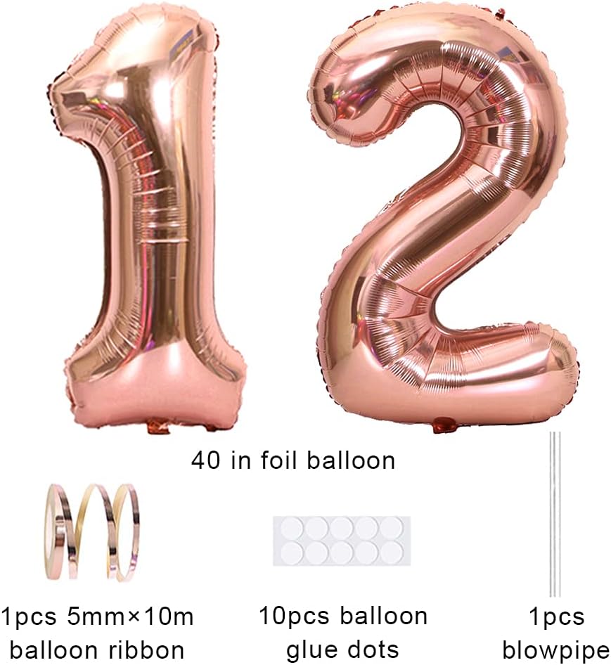 Xihuimay Number 12 Balloons - 40 inch Digital Balloons with Rose Gold Numbers for Birthday Party Wedding, Bachelorette & Bridal Shower - Image 3