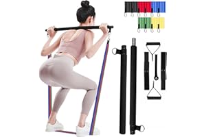 VTORY Pilates Bar Kit with 5 Resistance Bands,Exercise Equipment for Home,for Legs,Hip,Waist and Arm,with Adjustable Resistance Bands,Exercise Fitness Equipment,Workout Equipment for Women and Men