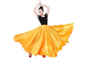 FHAUOPSA Dance Skirts for Women Satin Full Circle Ankle Length Swing Long Skirt Women Maxi Shiny Skirt for Party Costume Belly Dance
