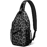 xspgrnm Black Leopard Print Sling Bag Crossbody Chest Bag for Women Men, Water Resistant Lightweight Casual Crossbody Bag with Adjustable Strap, Travel Hiking Daypack Shoulder Backpack