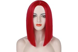 Tereshar Red Wig For Women Short Straight Bob Without Bangs Middle Part Shoulder Length Heat Synthetic Colored Wigs for Party Costume Cosplay Halloween Use(12 inches)