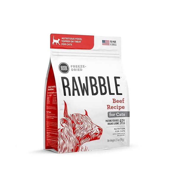 BIXBI RAWBBLE FREEZE DRIED CAT FOOD, BEEF RECIPE, 3.5 OZ – 97% MEAT AND ORGANS, NO FILLERS – PANTRY-FRIENDLY RAW CAT FOOD FOR MEAL, TREAT OR FOOD TOPPER – USA MADE IN SMALL BATCHES