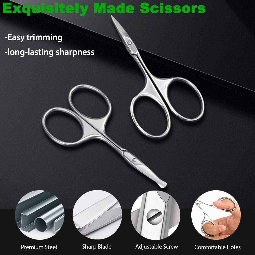 FERYES Nose/Ear Hair Scissors and Eyebrow Scissors Set, 2PCS Makeup Scissors for Facial Hair Trimming, Straight and Rouned Tip Small Grooming Scissors for Men and Women: Home Improvement