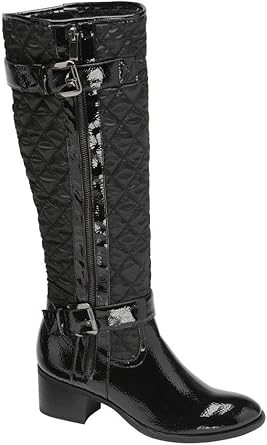 black patent quilted knee high boots