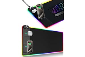 MIRODDI XXL Mouse Pad with Phone Holder - Black, RGB Desk Mat with 15W Fast Charging, LED Gaming Mousepad with 11 Light Colors, Waterproof Non-Slip Pad for Office & Home