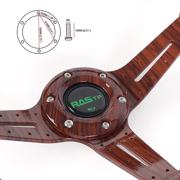 RASTP WALNUT WOOD GRAIN TRIM RACING STEERING WHEEL, 13.8”/350MM 6 BOLTS STEERING WHEEL