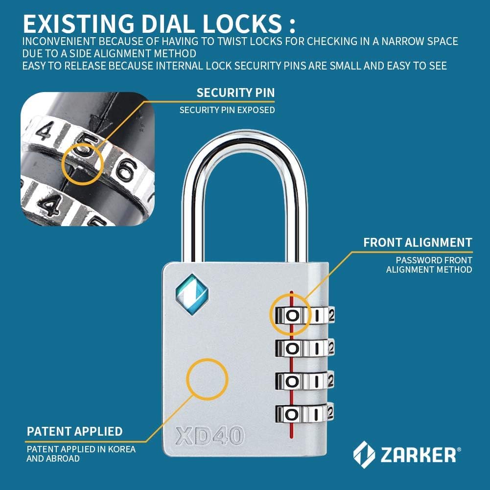 [ZARKER XD40] Padlock- 4 Digit Combination Lock for Gym, Sports, School & Employee Locker, Outdoor, Toolbox, Case, Fence and Storage - Metal & Steel - Easy to Set Your Own Combo - 1 Pack(Pink) - - 