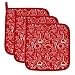 100% Cotton Kitchen Everyday Basic Terry Pot Holder Heat Resistant Coaster Potholder for Cooking and Baking 8 x 8-Inch Set of 3 Red