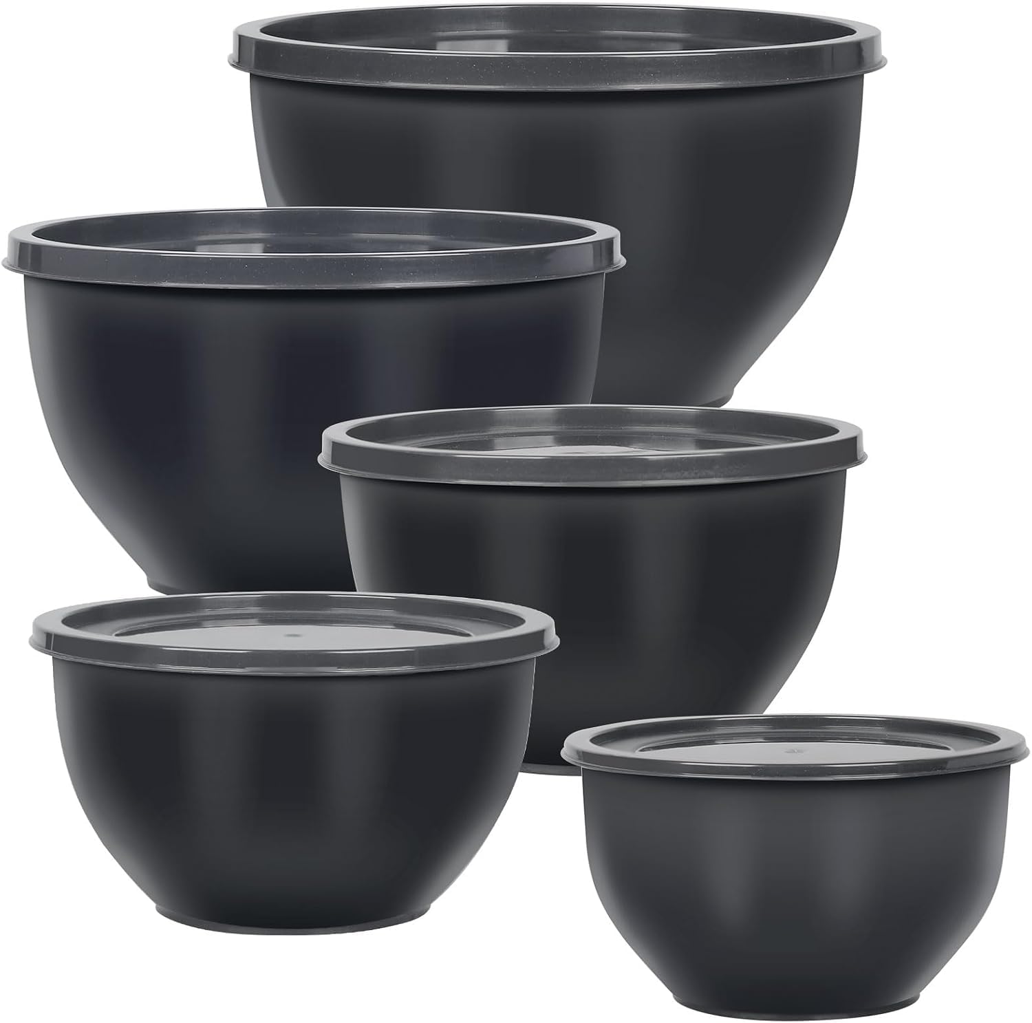Greentainer Plastic Mixing Bowls Set with Lids, Nesting Bowls for Prepping, Serving, Cooking & Baking, Large Mixing Salad Bowl for Kitchen Storage, Dishwasher & Microwave Safe, Set of 5(Gray)